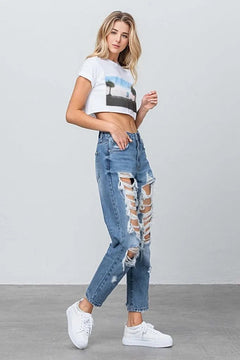 Edgy Chic: Heavy Destroyed High Rise Jeans