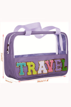 Black TRAVEL Chenille Letter Clear PVC Makeup Bag