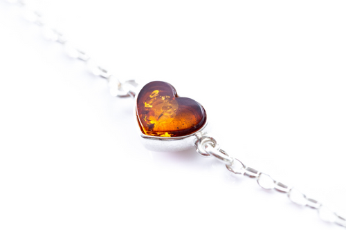 Luxurious Cognac Amber Heart Chain Bracelet