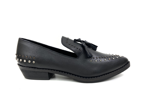Bella Black Studded Mules: Handcrafted Glamour