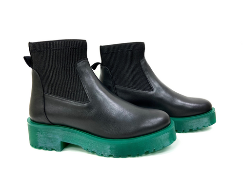 Chelsea Green Leather Platform Boots: Luxe Elegance