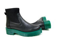 Chelsea Green Leather Platform Boots: Luxe Elegance