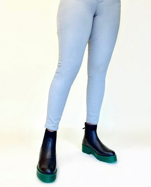 Chelsea Green Leather Platform Boots: Luxe Elegance