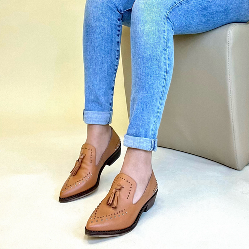 Luxurious Tan Studded Leather Mules