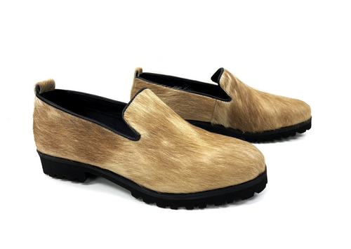 Opulent Tan Haircalf Loafers: Elegance at Feet