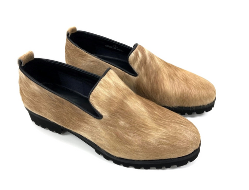 Opulent Tan Haircalf Loafers: Elegance at Feet