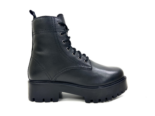 Luxurious Black Leather Platform Combat Boots