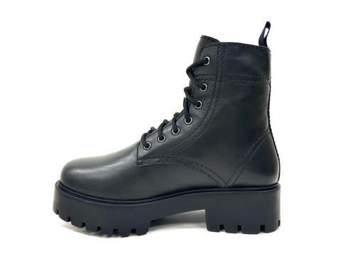 Luxurious Black Leather Platform Combat Boots