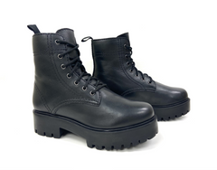 Luxurious Black Leather Platform Combat Boots