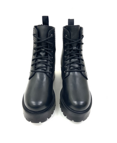 Luxurious Black Leather Platform Combat Boots