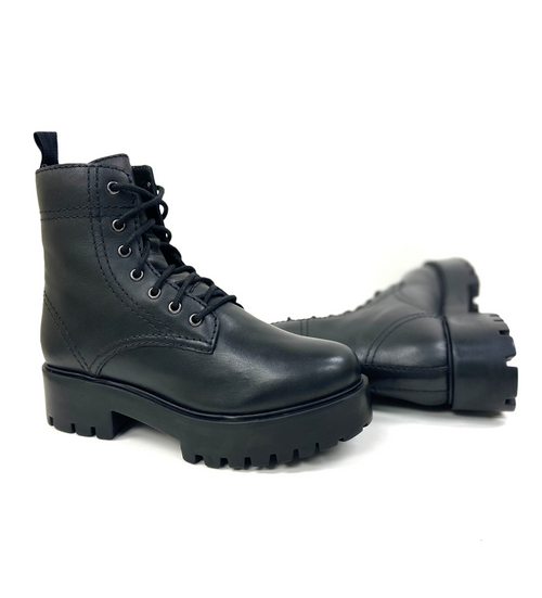 Luxurious Black Leather Platform Combat Boots