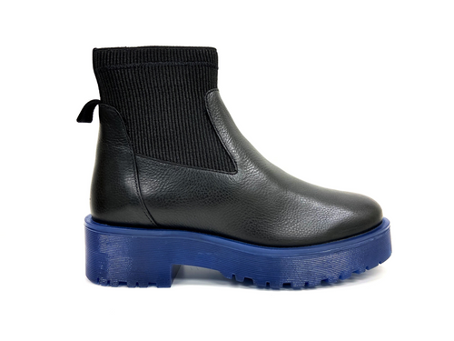 Divine Blue Leather Platform Chelsea Boots