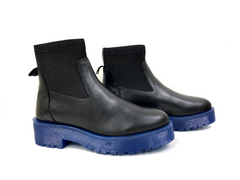 Divine Blue Leather Platform Chelsea Boots