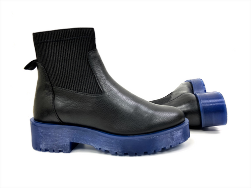 Divine Blue Leather Platform Chelsea Boots