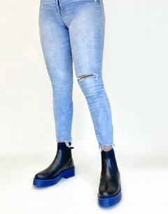 Divine Blue Leather Platform Chelsea Boots