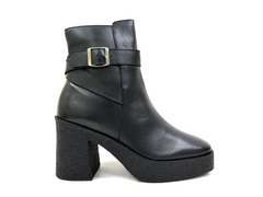 LARA Black Leather Platform Heels: Luxury defined.