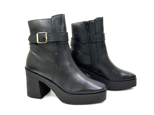 LARA Black Leather Platform Heels: Luxury defined.