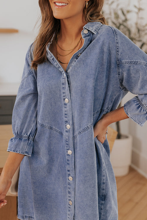 Sky Blue Elegance: Buttoned Denim Dream