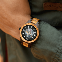 Caliber Dual-Tone Wooden Watch: Ultimate Elegance