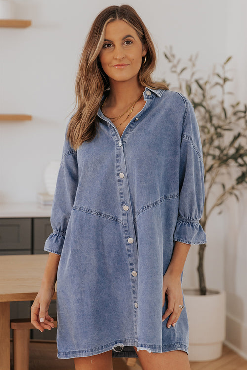 Sky Blue Elegance: Buttoned Denim Dream