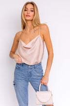 Spaghetti Strap Cowl Neck Bodysuit