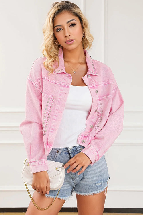 Pink Rivet Studded Denim Jacket: Stand out 💖