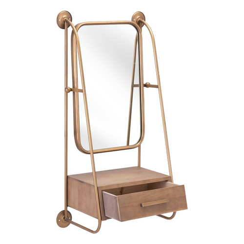 Peralta Mirror Shelf Brass & Brown