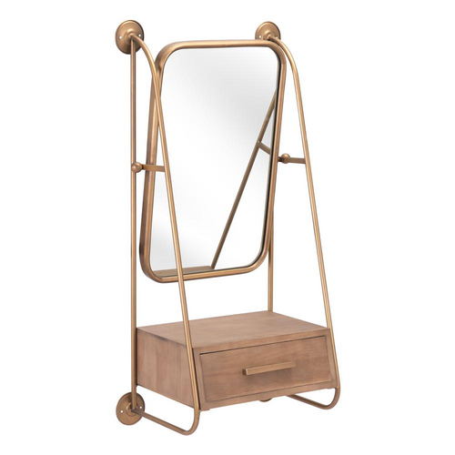 Peralta Mirror Shelf Brass & Brown