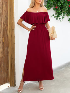 Elegant Off-Shoulder Slit Maxi Dress