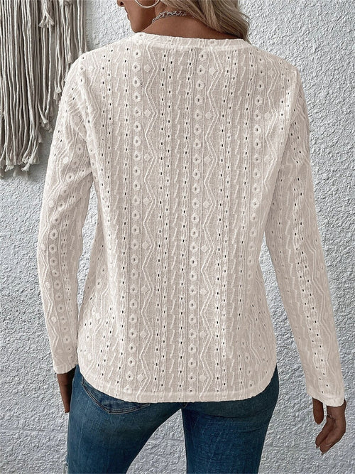 Chic Comfort: Eyelet Sheer Blouse - Sizes S to 2XL