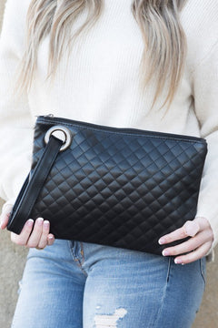 Elegant Quilted PU Leather Wristlet Clutch