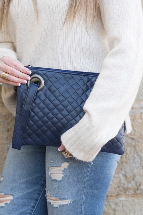 Elegant Quilted PU Leather Wristlet Clutch