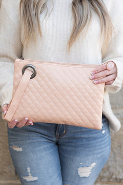 Elegant Quilted PU Leather Wristlet Clutch