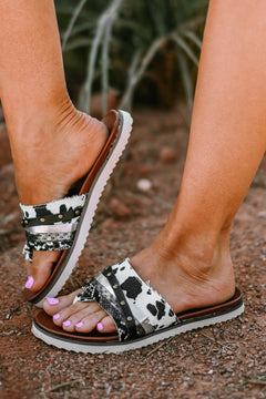 White Studded Animal Print Flip Flop Sandals