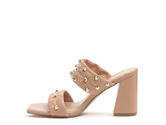 Golden Stud-Quilted Block Heel Sandals: Luxe Elegance