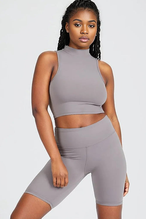 Naomi High Neck Cut Off Tank: Luxe Fitness