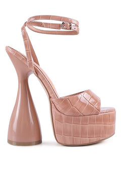 Opulent Croc Patent Platform Sandals - Luxe