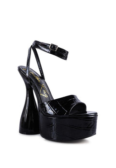 Opulent Croc Patent Platform Sandals - Luxe