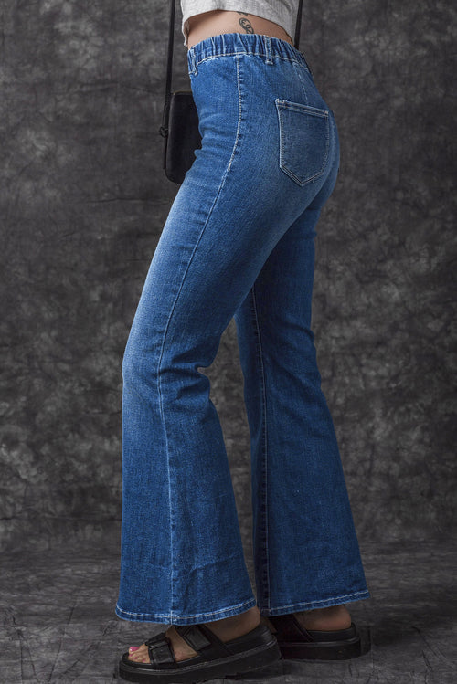 Blue Elastic Flare Jeans: Trendy & Comfortable