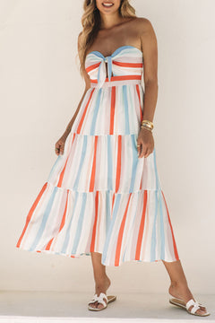 Elegant Multicolor Striped Cotton Maxi Dress