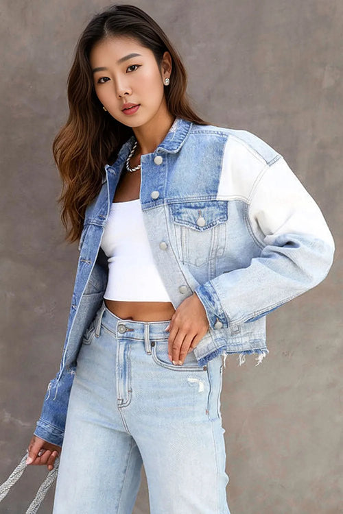 Sky Blue Denim Patchwork Jacket: Stand Out Style