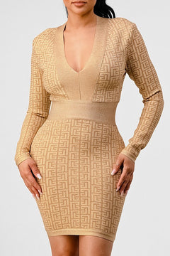 Glimmering Goddess V-Neck Bandage Dress