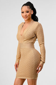 Glimmering Goddess V-Neck Bandage Dress