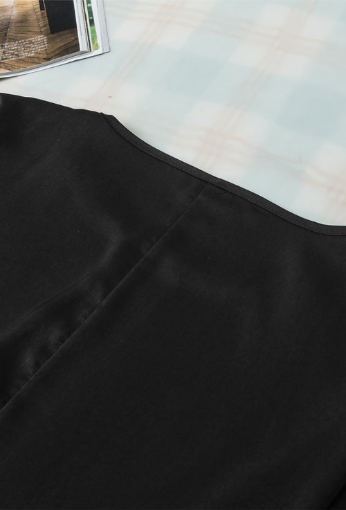 Flowy Black Satin Blouse: Dolman Sleeves Elegance