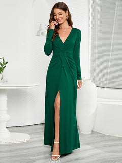 Elegant V-Neck Long Sleeve Split Dress