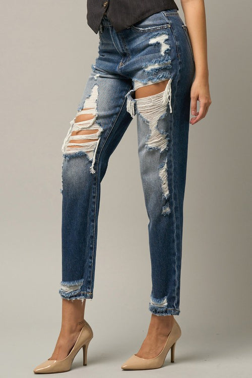 Destroyed High Waist Straight Jeans for Power babes!