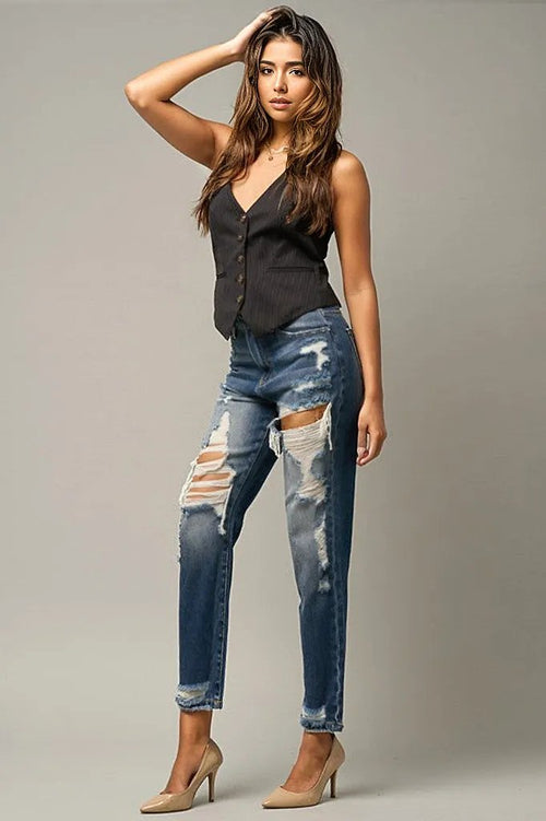 Destroyed High Waist Straight Jeans for Power babes!