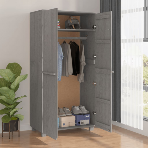 vidaXL Wardrobe HAMAR Light Gray 35"x19.7"x70.9" Solid Wood Pine