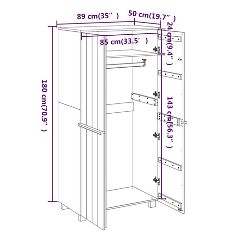 vidaXL Wardrobe HAMAR Light Gray 35"x19.7"x70.9" Solid Wood Pine