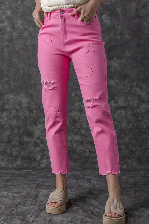 Hot Pink Star Patchwork Jeans